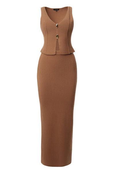 Tan Soft Sands Knit Skirt Set - Velia