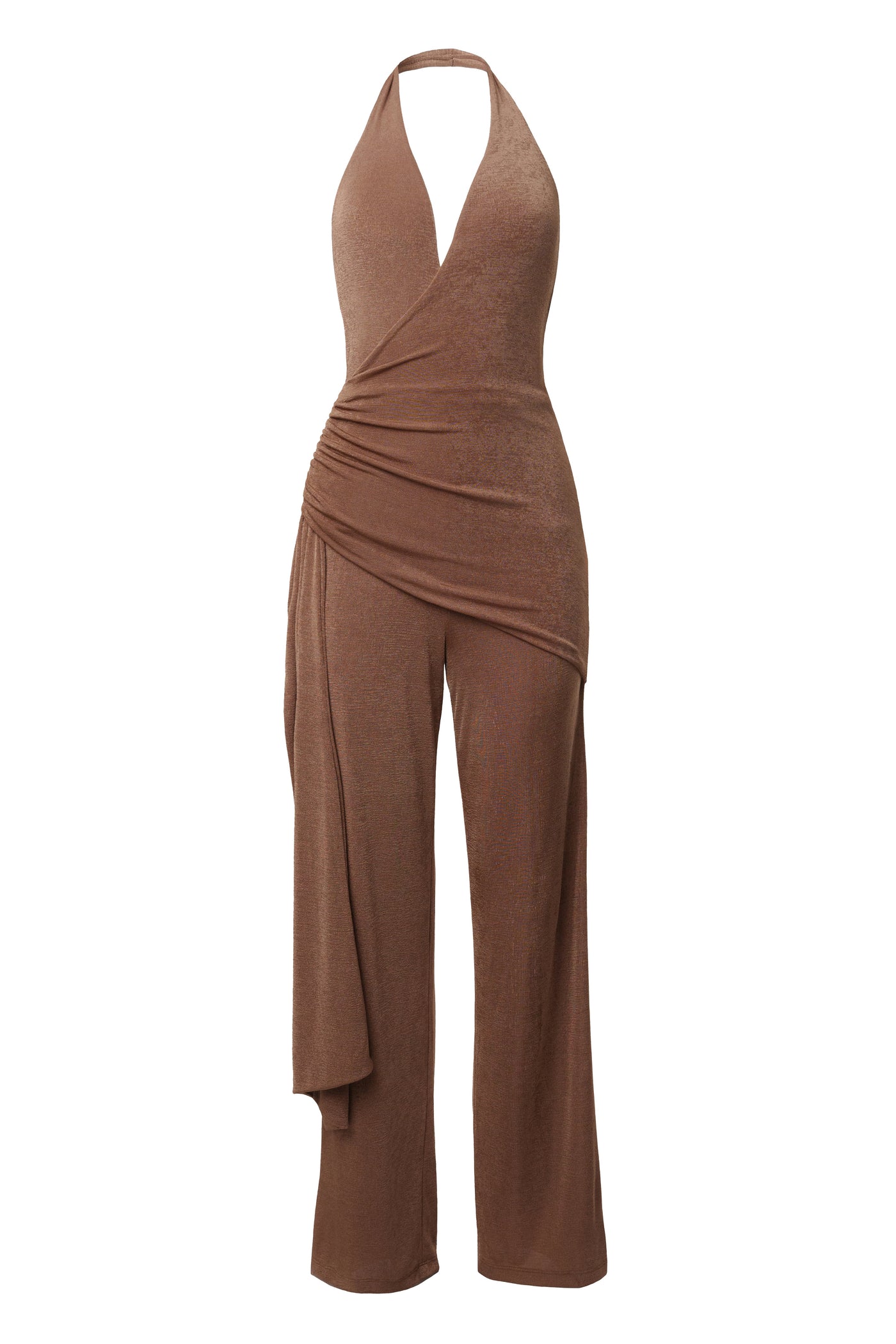 Beige Rustic Charm Halter Jumpsuit - Velia