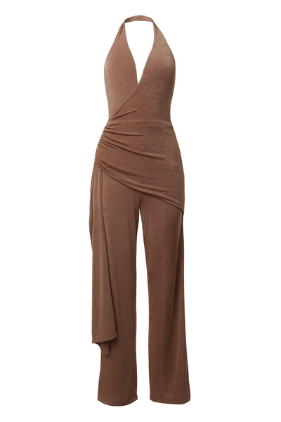 Beige Rustic Charm Halter Jumpsuit - Velia