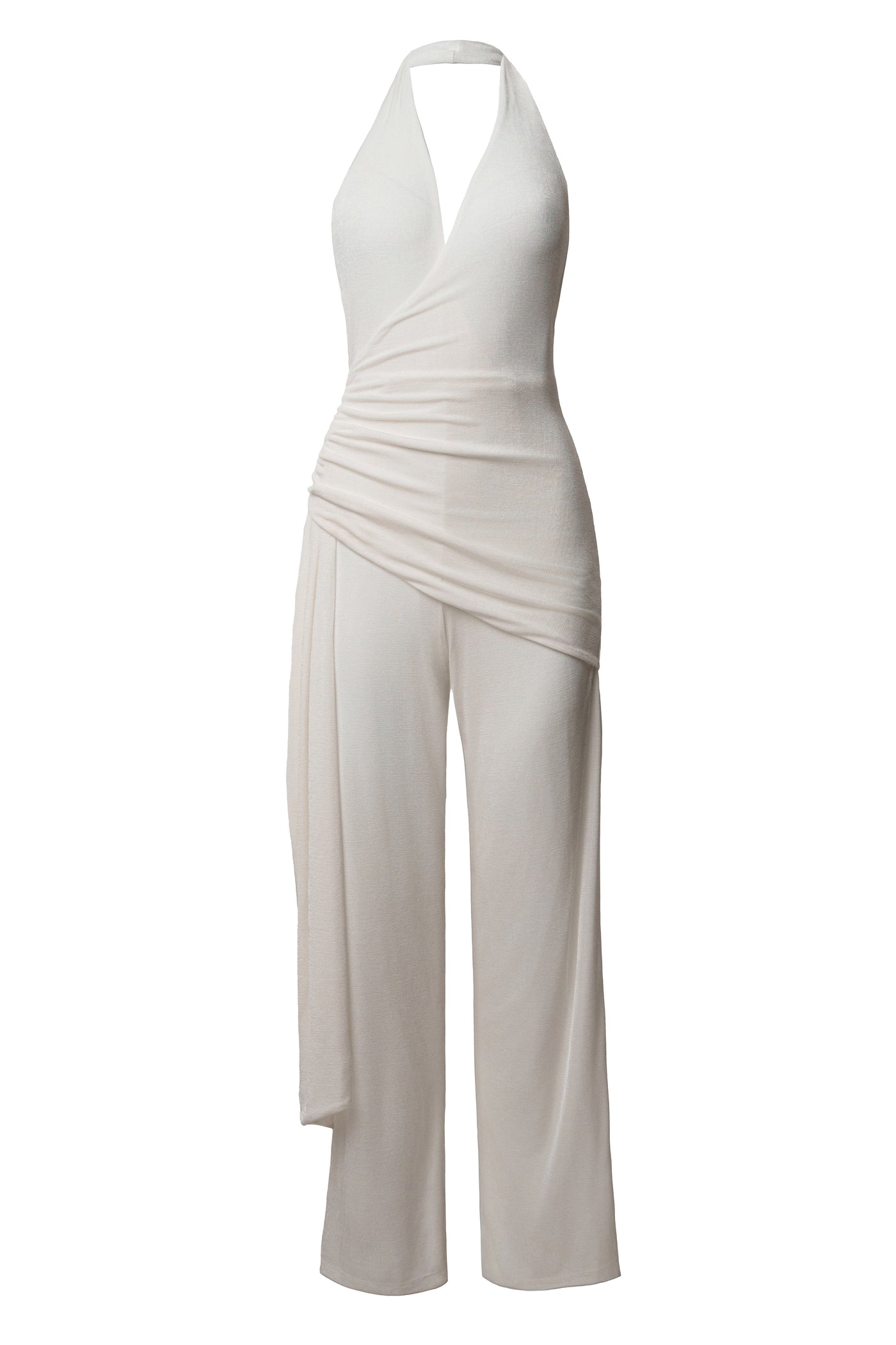 White Rustic Charm Halter Jumpsuit - Velia