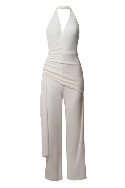 White Rustic Charm Halter Jumpsuit - Velia