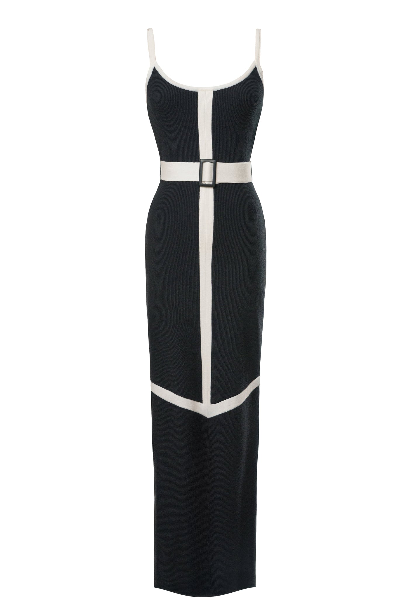 Black/Ivory Belted Cami Maxi Dress - Velia