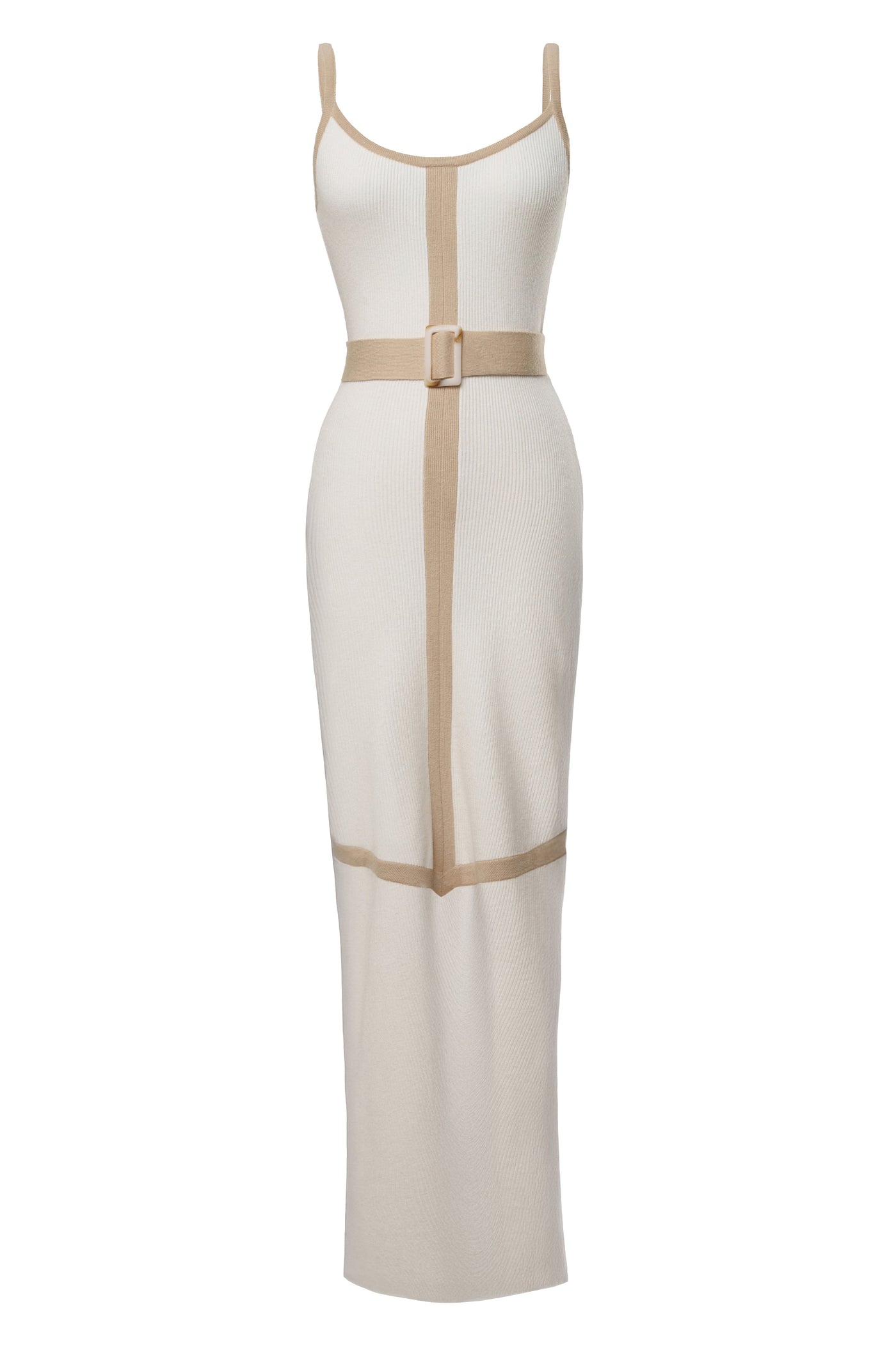 Ivory/Beige Belted Cami Maxi Dress - Velia