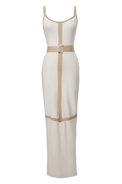 Ivory/Beige Belted Cami Maxi Dress - Velia