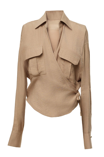 Tan Drift Collared Cargo Top - Velia