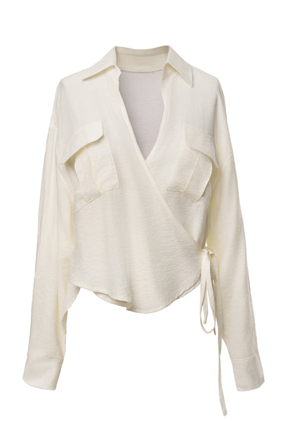 Ivory Drift Collared Cargo Top - Velia