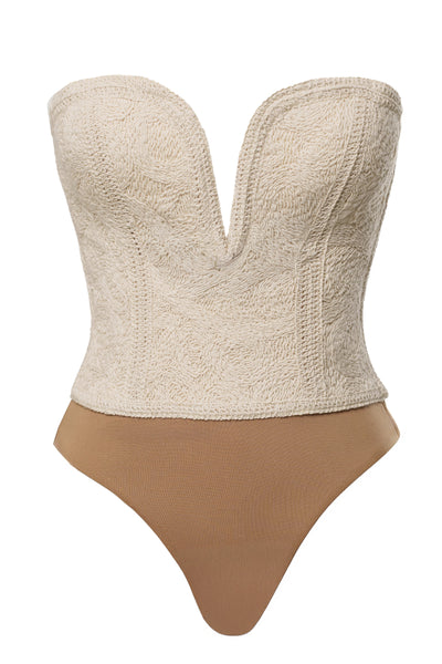 Ecru Serene Coast Texture Bodysuit - Velia