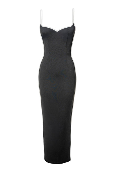 Black Jordin Contrast Midi Dress - VELIA