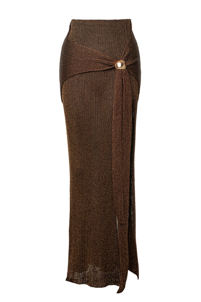 Bronze Hazel Metallic Wrap Skirt - VELIA