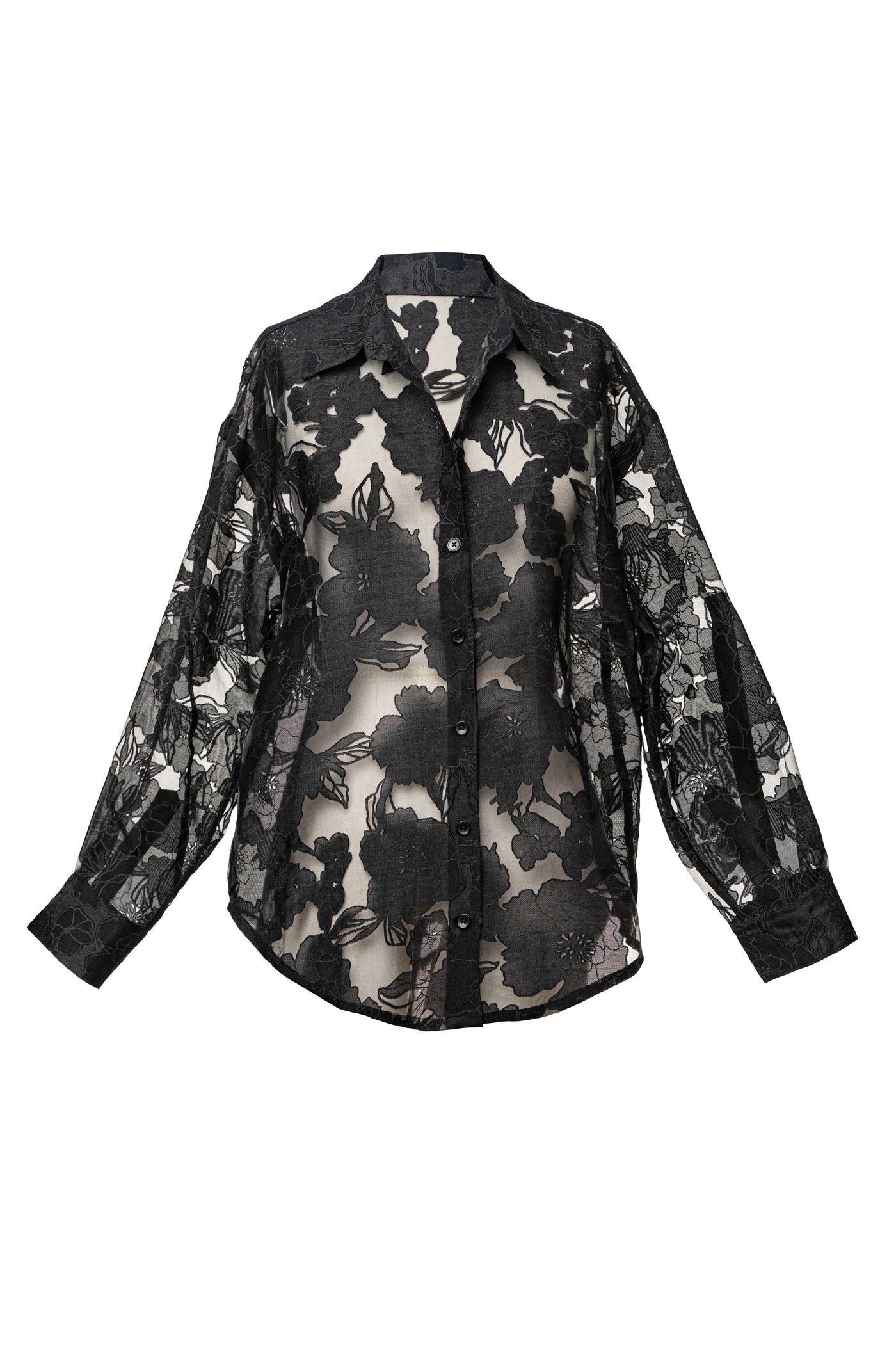 Black Organza Floral Blouse - VELIA