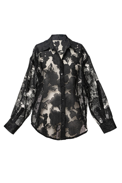Black Organza Floral Blouse - VELIA