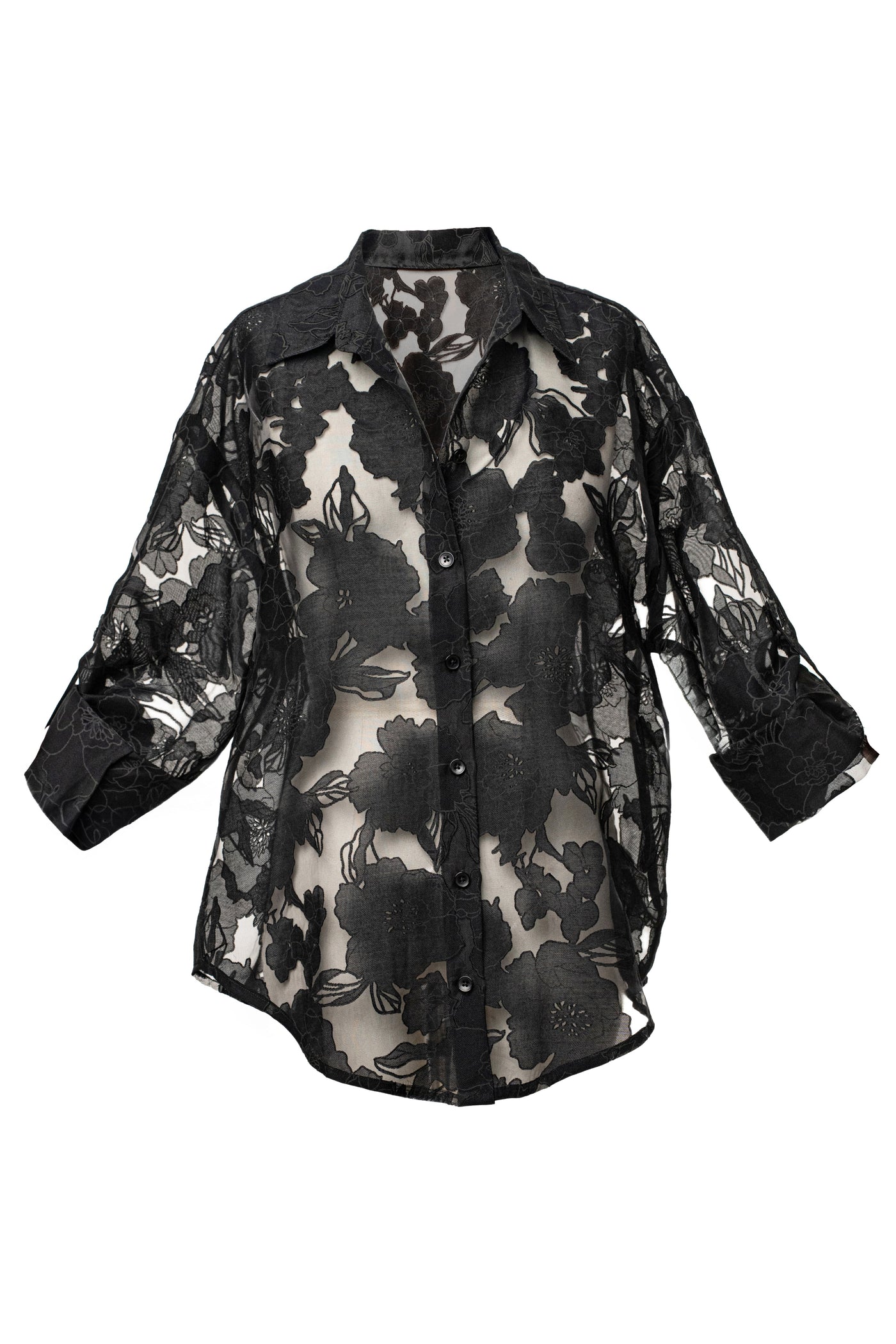 Black Organza Floral Blouse - VELIA
