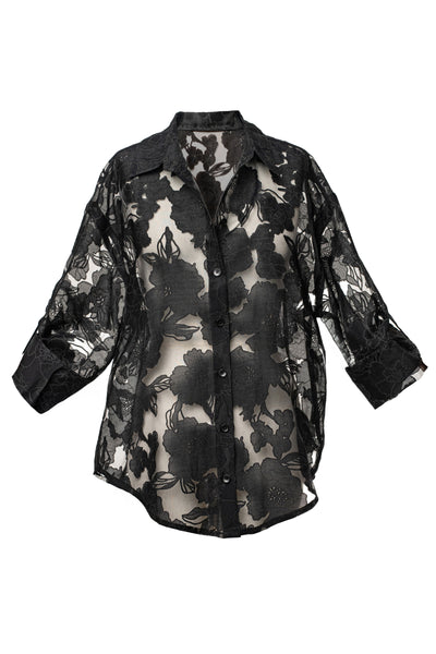 Black Organza Floral Blouse - VELIA