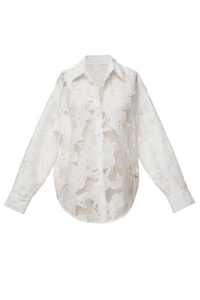 Ivory Organza Floral Blouse - VELIA