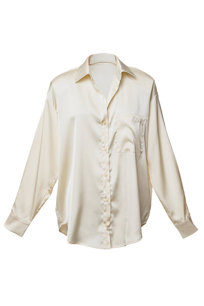 Ivory Island Ease Collared Satin Top - VELIA
