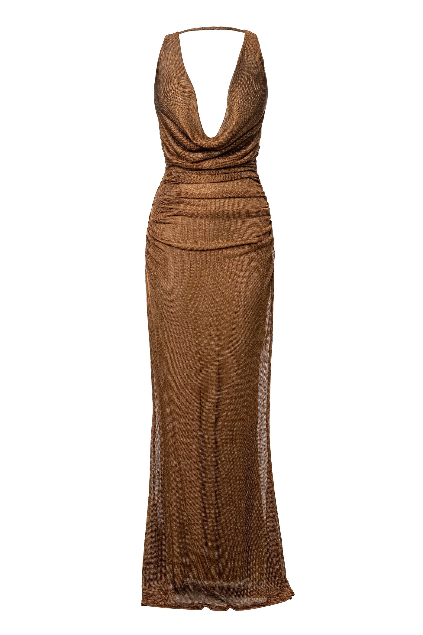 Bronze Charmed Metallic Drape Dress - VELIA
