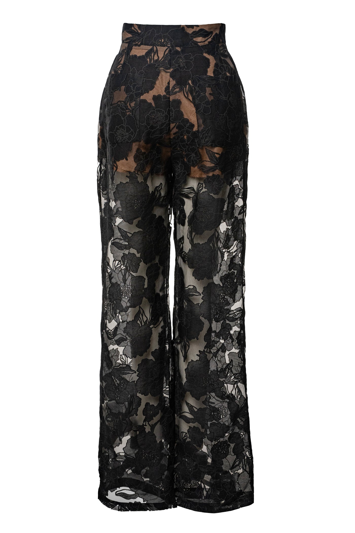 Black Organza Floral Pant - VELIA