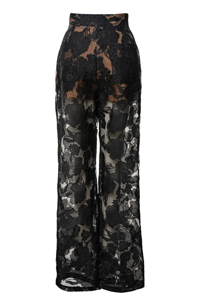 Black Organza Floral Pant - VELIA