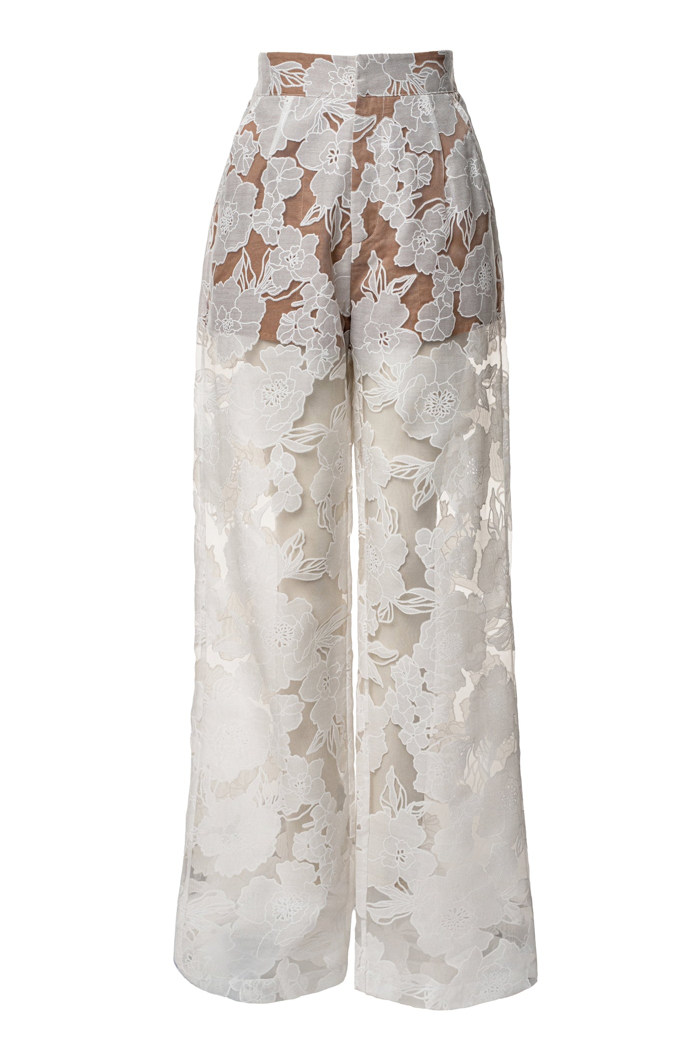 Ivory Organza Floral Pant - VELIA