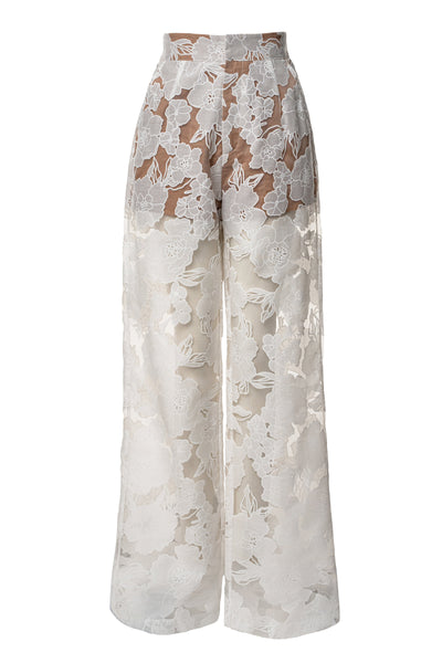 Ivory Organza Floral Pant - VELIA