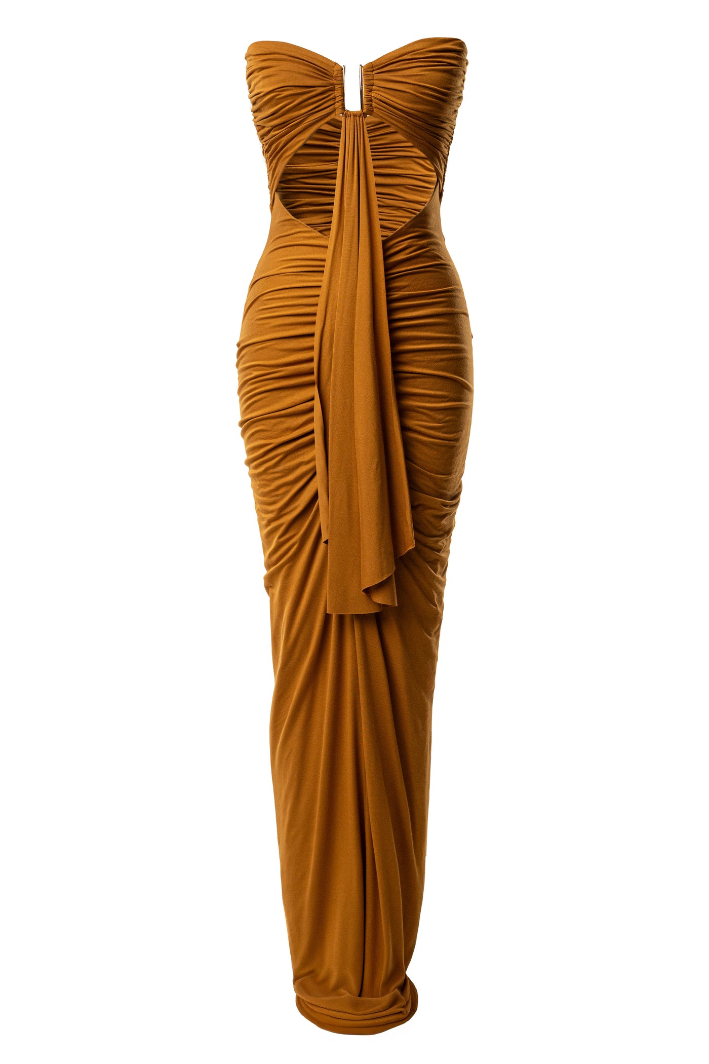 Bronze Atlantis Drape Maxi Dress - VELIA