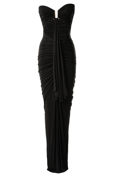 Black Atlantis Drape Maxi Dress - VELIA