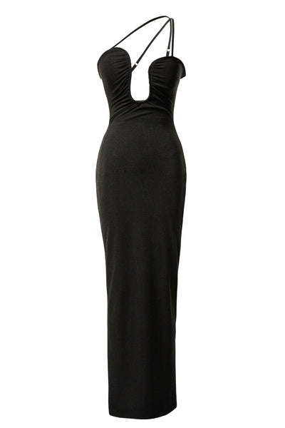 Black Eclipse Plunge Neck Dress - VELIA