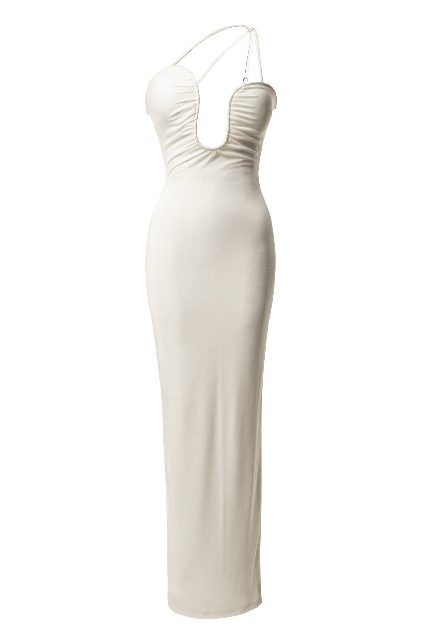 White Eclipse Plunge Neck Dress - VELIA