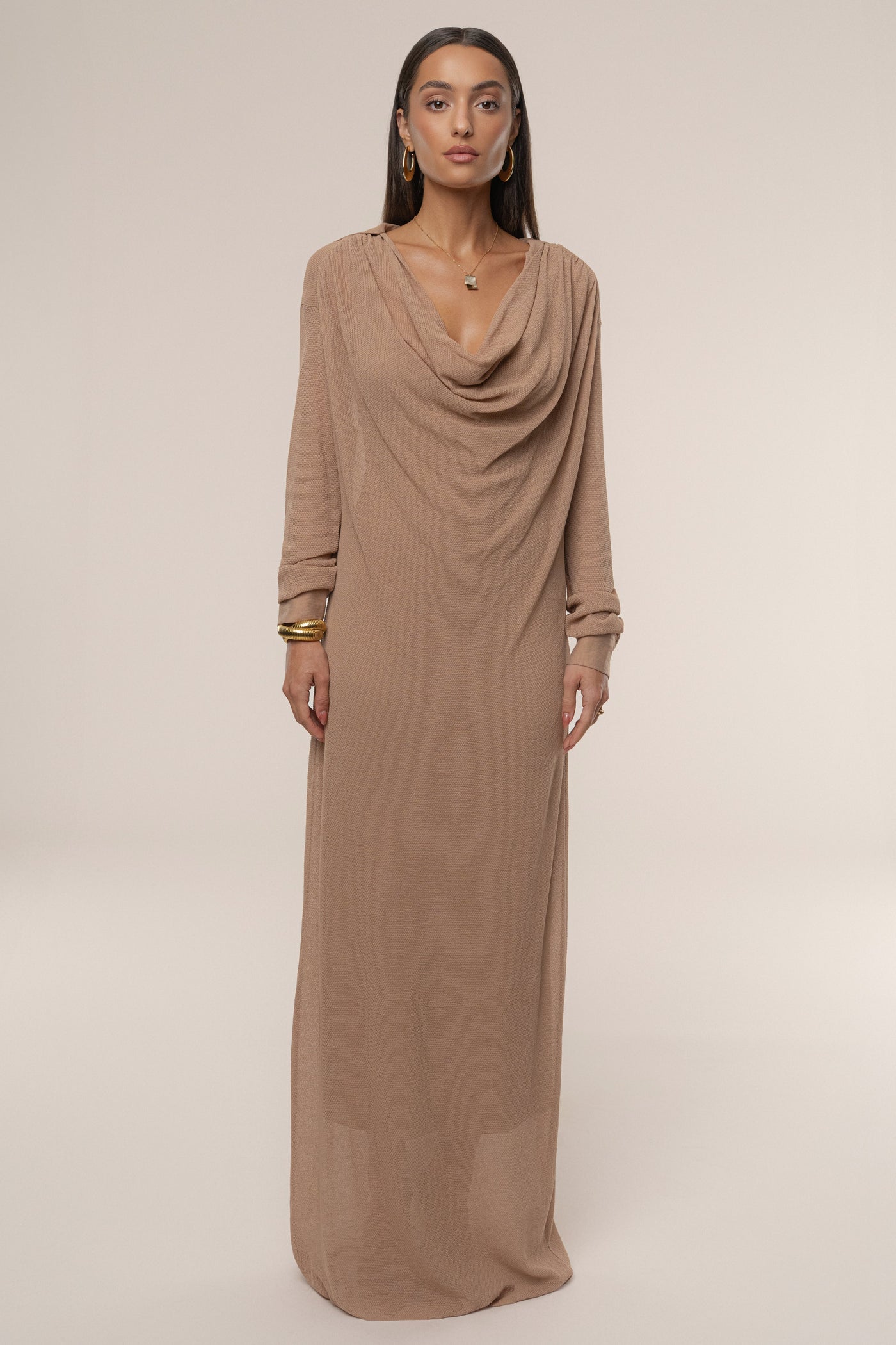 Tan Savanna Cowl Maxi Dress - Velia