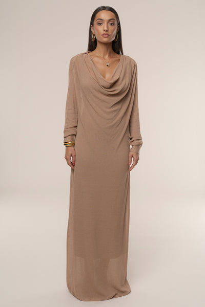 Tan Savanna Cowl Maxi Dress - Velia