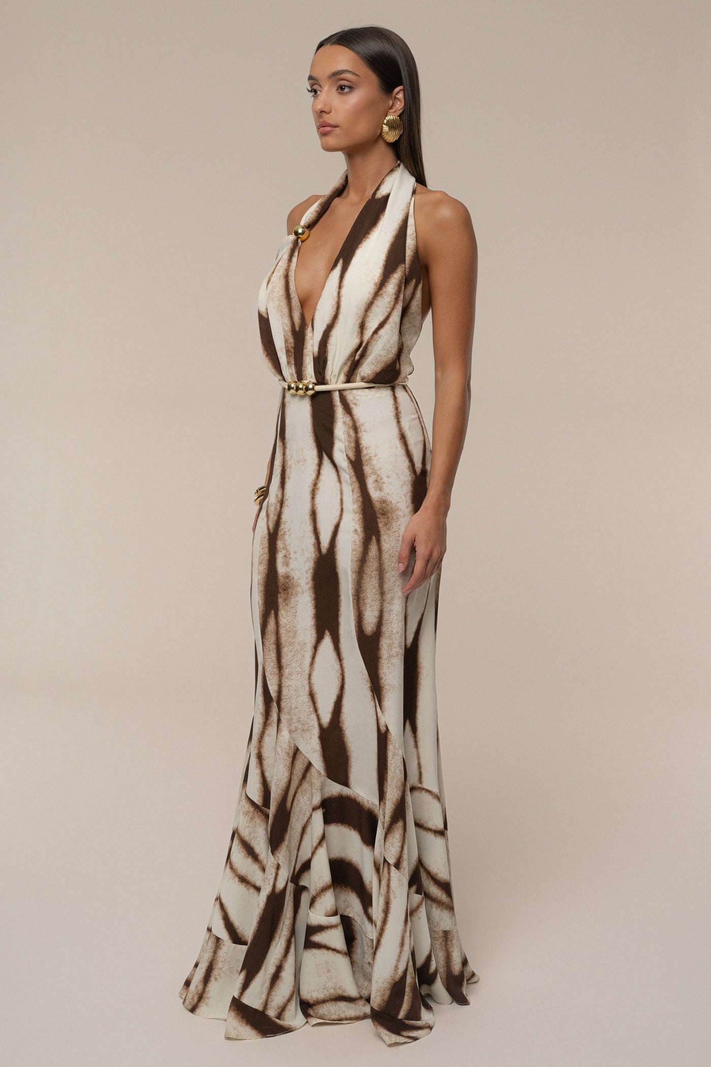 Ivory Desert Glow Flared Maxi Dress - Velia