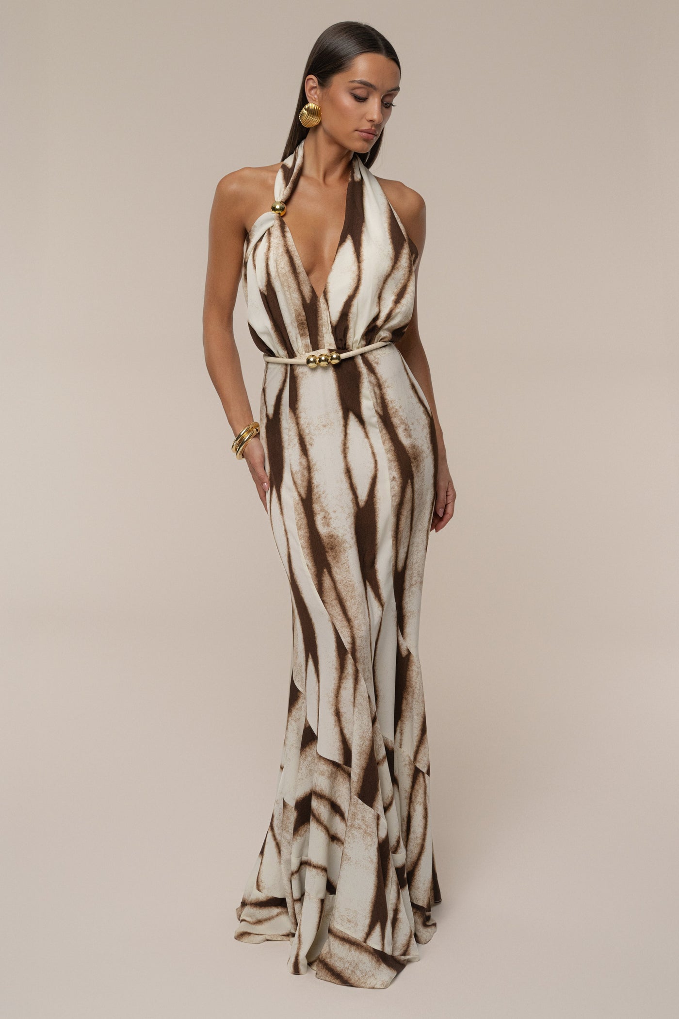 Ivory Desert Glow Flared Maxi Dress - Velia