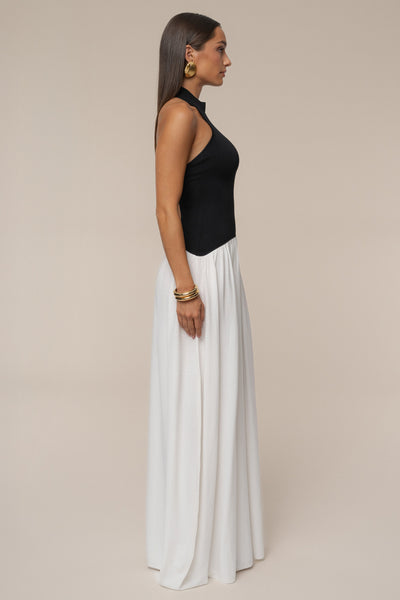 Black/Ivory Capri Contrast Maxi Dress - Velia