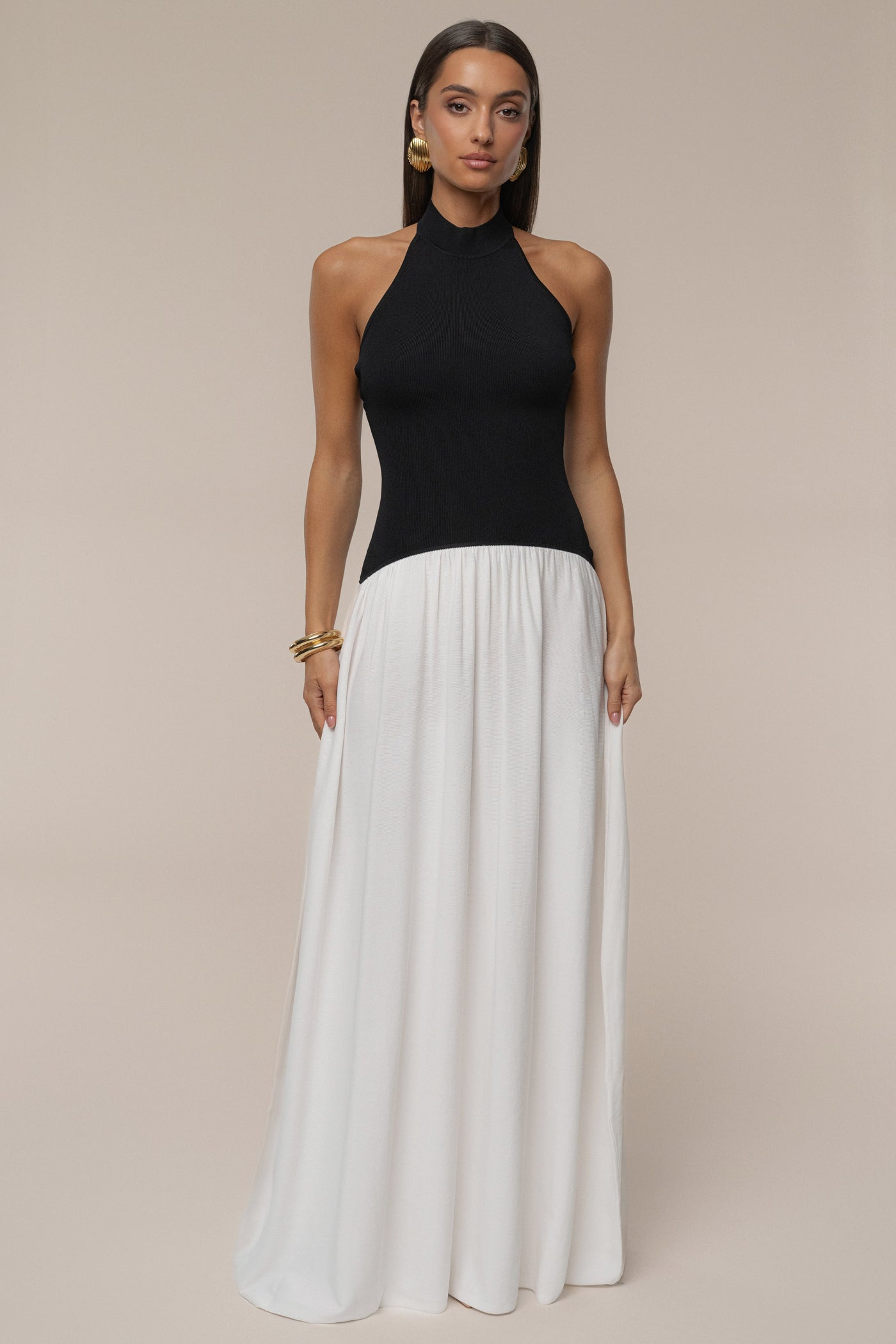 Black/Ivory Capri Contrast Maxi Dress - Velia