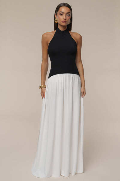 Black/Ivory Capri Contrast Maxi Dress - Velia