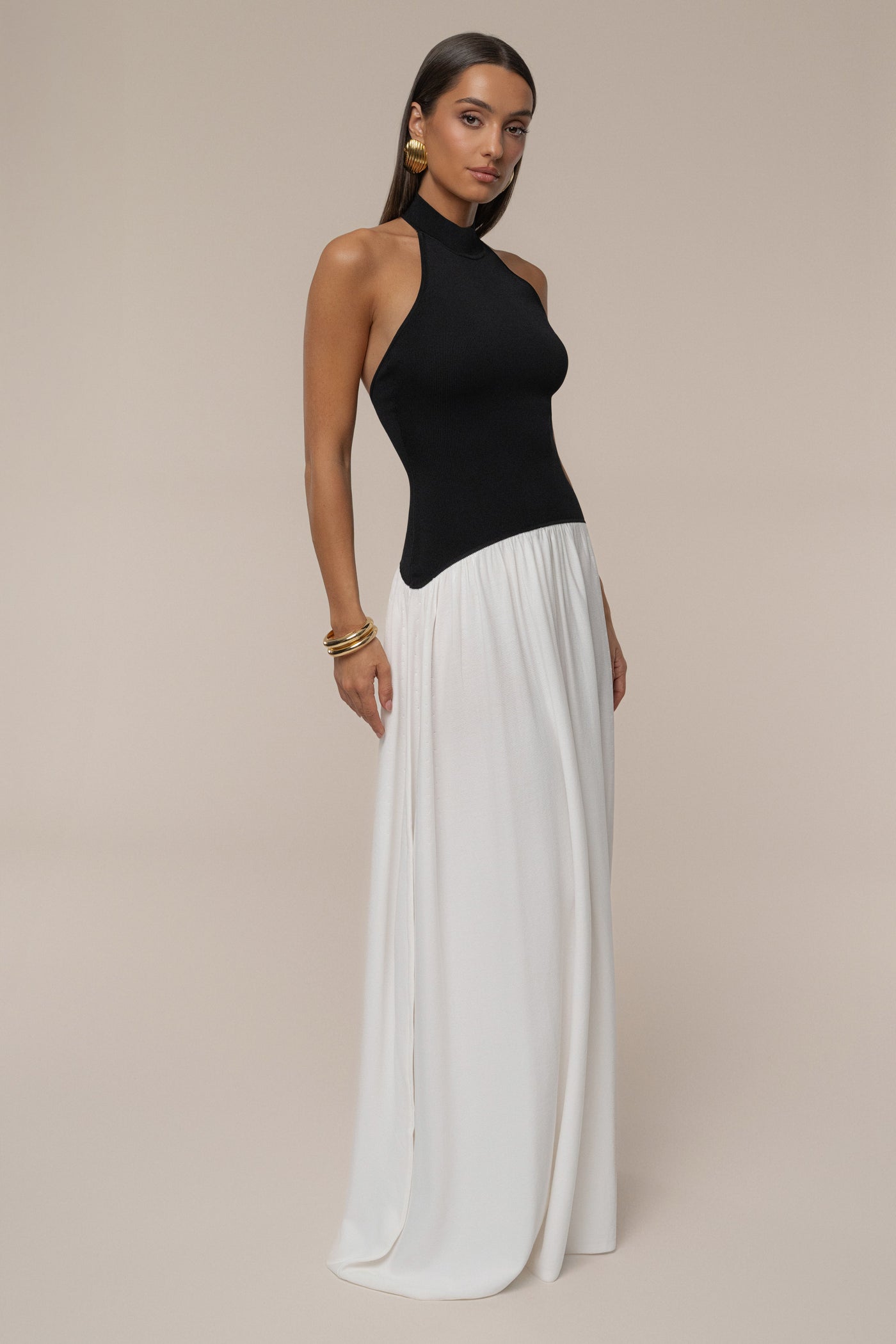 Black/Ivory Capri Contrast Maxi Dress - Velia