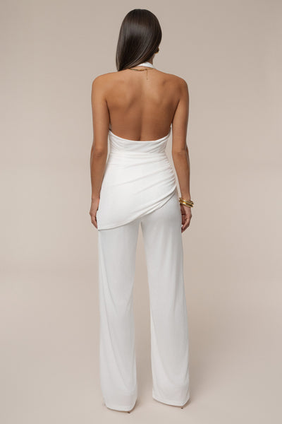 White Rustic Charm Halter Jumpsuit - Velia