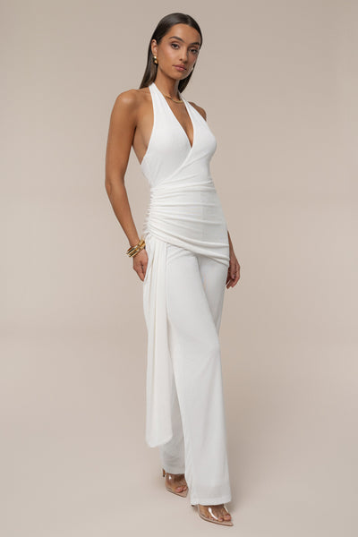 White Rustic Charm Halter Jumpsuit - Velia