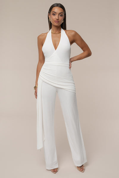White Rustic Charm Halter Jumpsuit - Velia