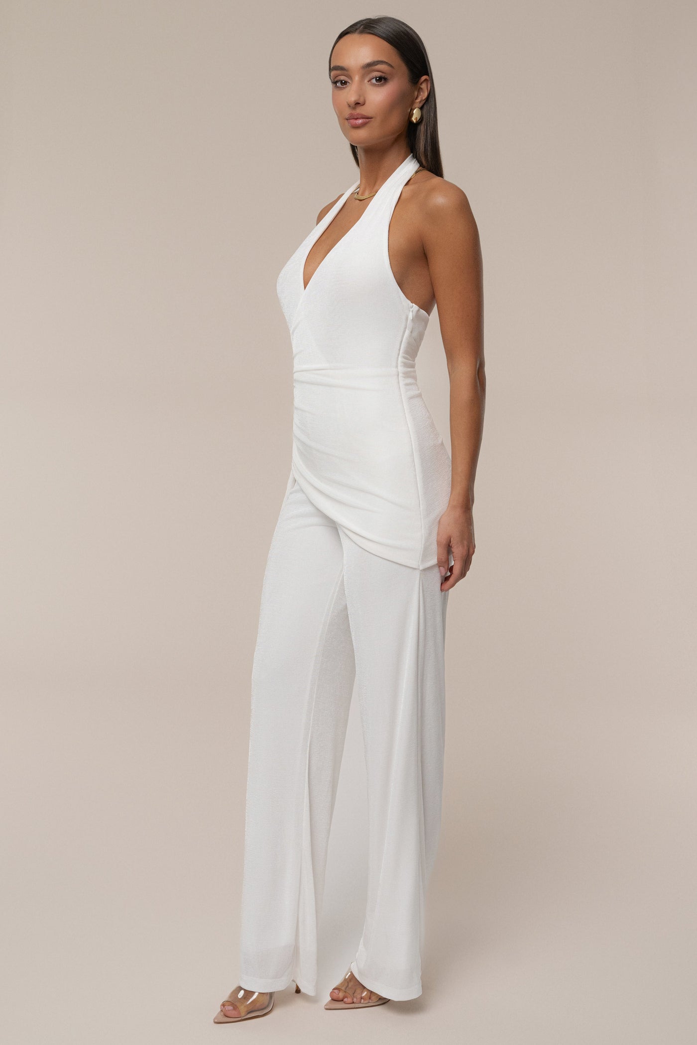 White Rustic Charm Halter Jumpsuit - Velia