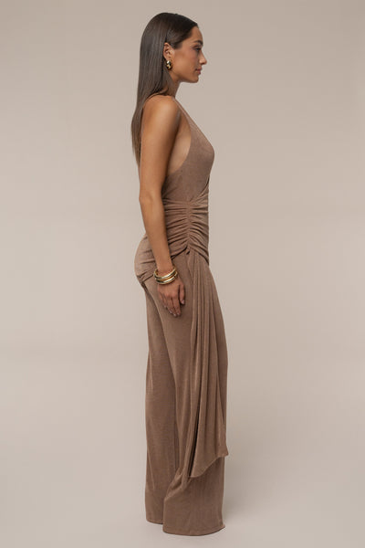 Beige Rustic Charm Halter Jumpsuit - Velia