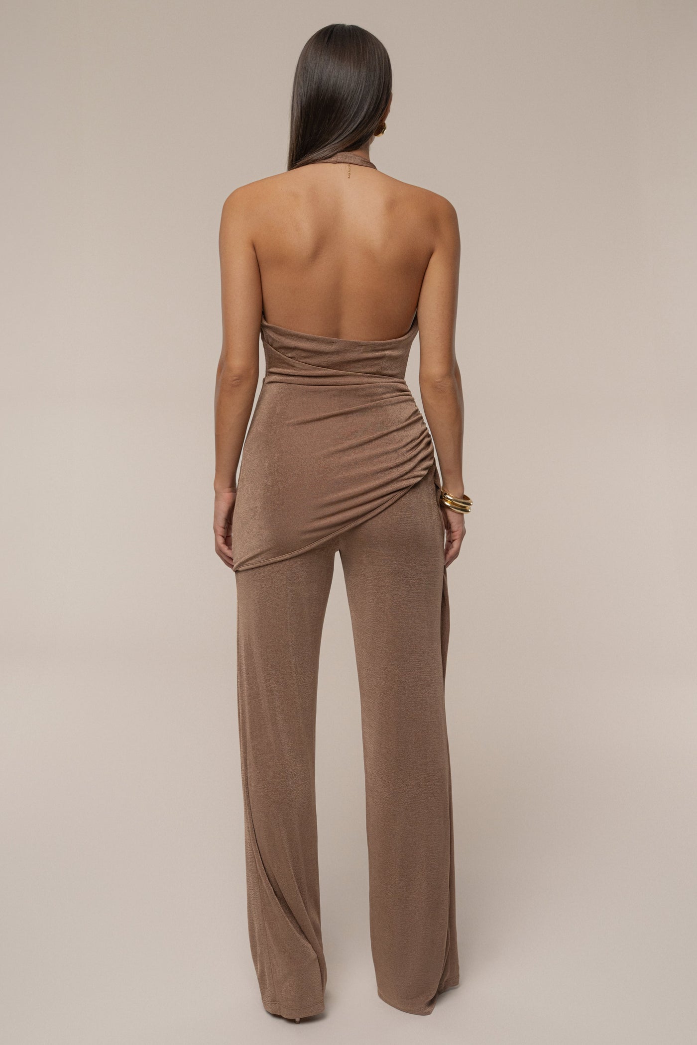 Beige Rustic Charm Halter Jumpsuit - Velia