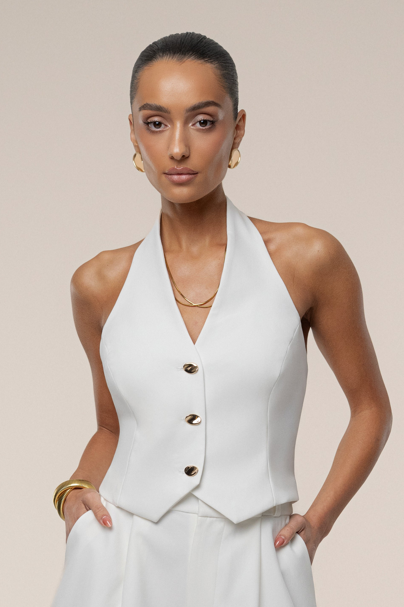 Ivory Luxe Halter Vest - Velia