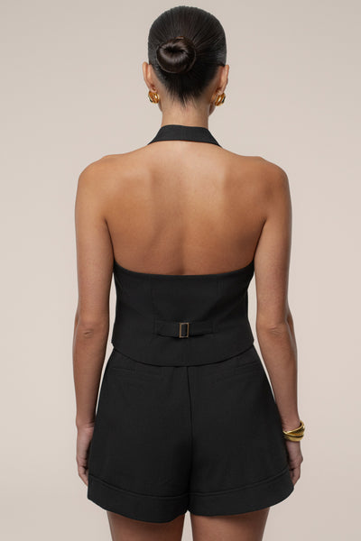 PRE-ORDER Black Luxe Halter Vest - Velia