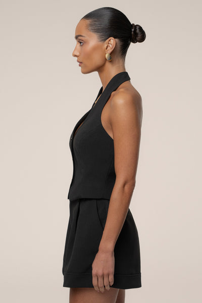PRE-ORDER Black Luxe Halter Vest - Velia