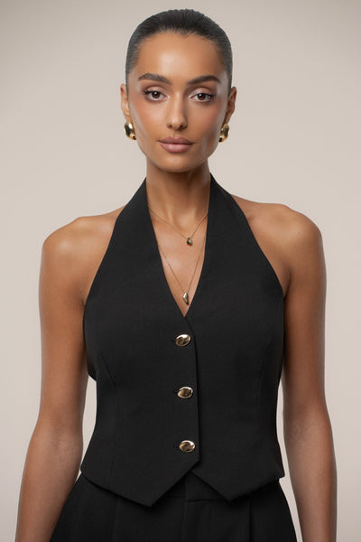 PRE-ORDER Black Luxe Halter Vest - Velia