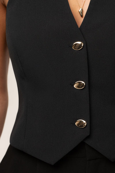 PRE-ORDER Black Luxe Halter Vest - Velia