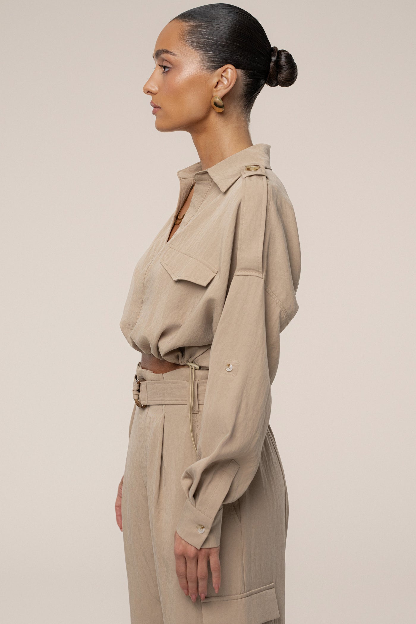 Tan Oasis Collared Crop Top - Velia