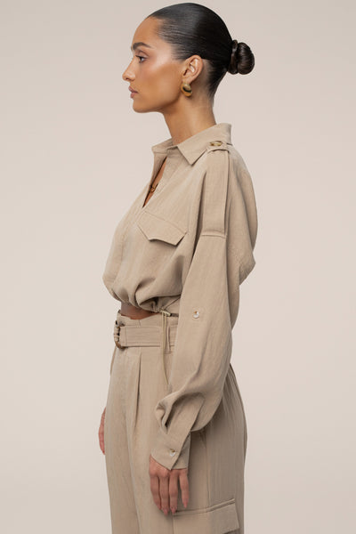 Tan Oasis Collared Crop Top - Velia