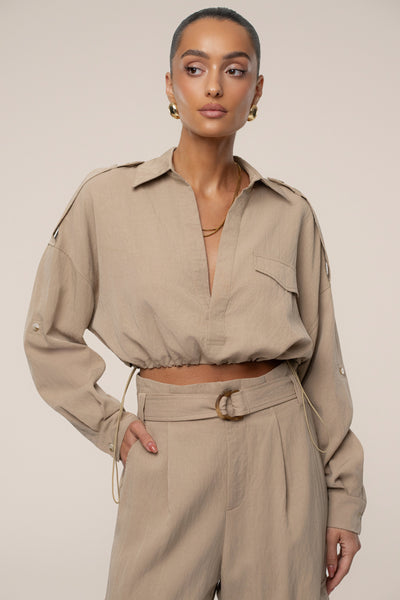 Tan Oasis Collared Crop Top - Velia
